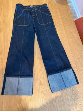 cinq a sept Dark Blue Bootcut Jeans with Cuffed Hem